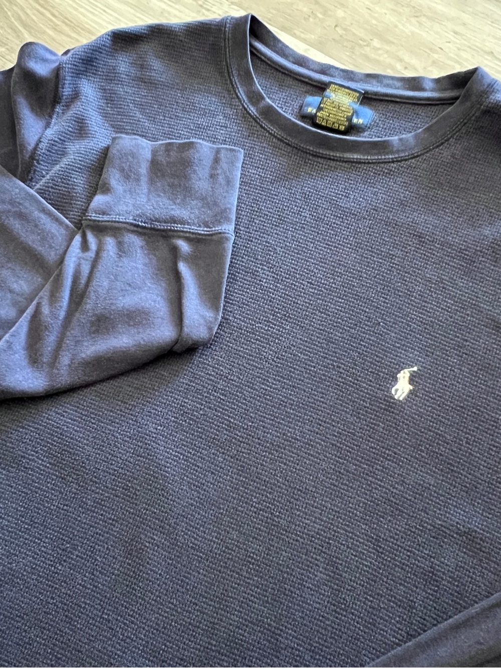 Polo Ralph Lauren Mens L Navy Blue Waffle Knit Thermal Long Sleeve T Shirt Logo